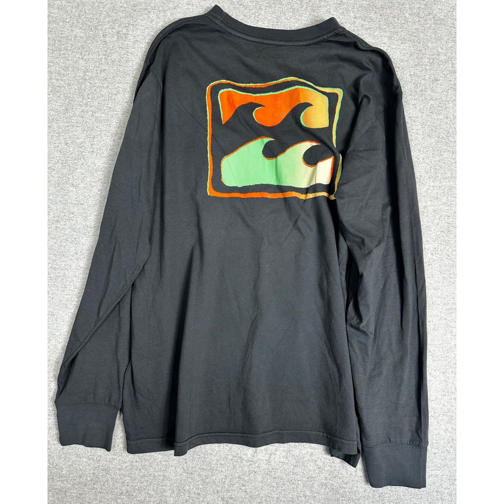 Billabong Shirt Wave Washed Mens Medium Long Sleeve Graphic T-Shirt Black Cotton